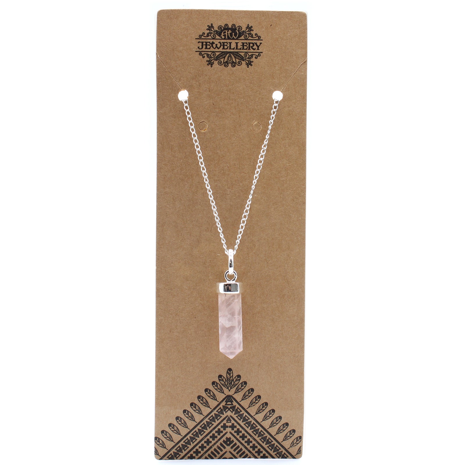 Image of Rose quartz pendant, necklace, jewellery,classic point for men and women, brown packaging shown also