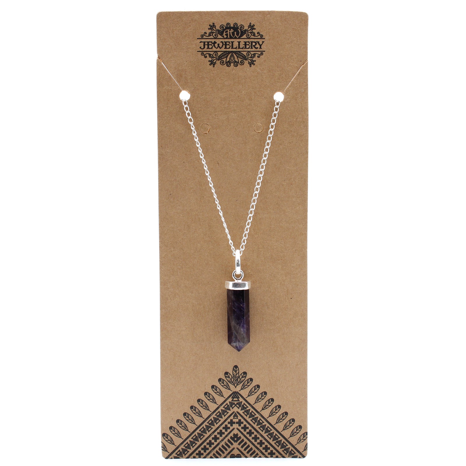 Image of Amethyst pendant, necklace, jewellery,classic point for men and women, brown packaging shown also