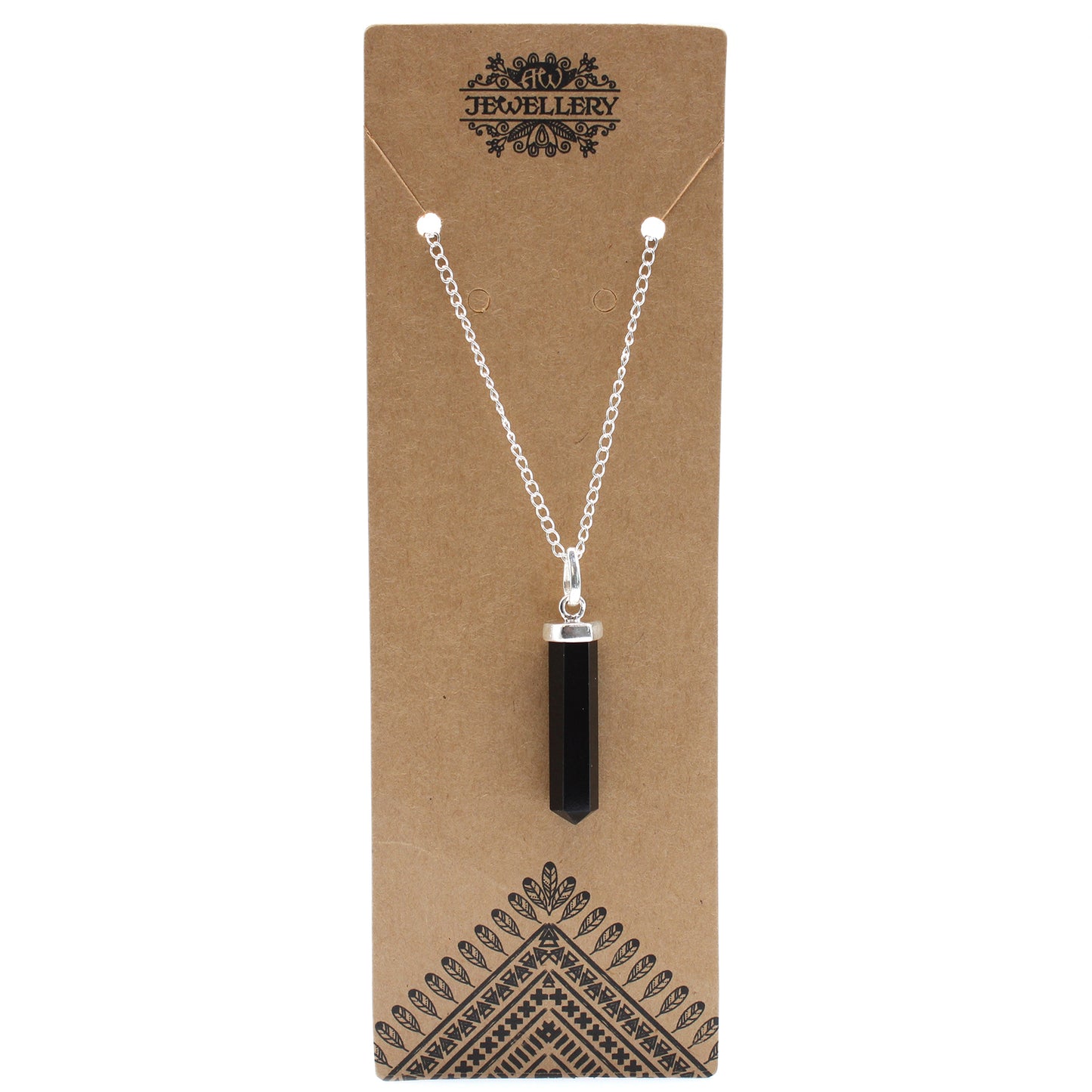 Image of Black Agate pendant, necklace, jewellery,classic point for men and women, brown packaging shown also