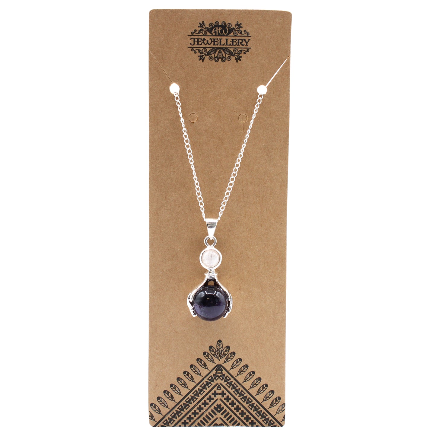 Image of Amethyst pendant in brown packaging