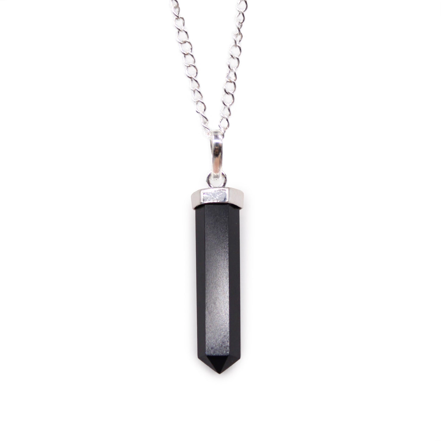 Image of Black Agate pendant, necklace, jewellery,classic point for men and women, silver plated chain