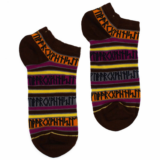 Image: Pair of bamboo socks featuring symbolic rune stone motifs. Stylish, sustainable, and spiritually inspired design.