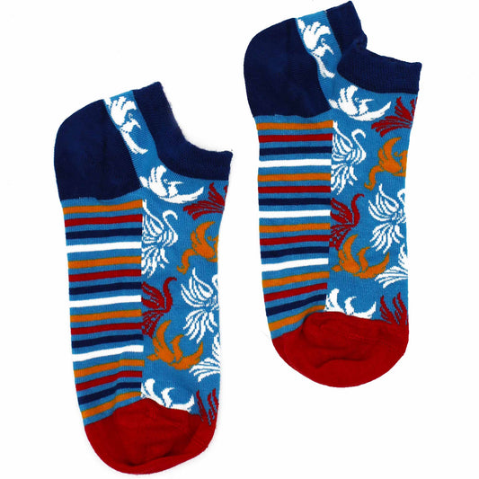 "Image: Pair of bamboo socks featuring  Phoenix motifs. Symbolic design representing   harmony, balance, and the ongoing cycle of life, rebirth. 