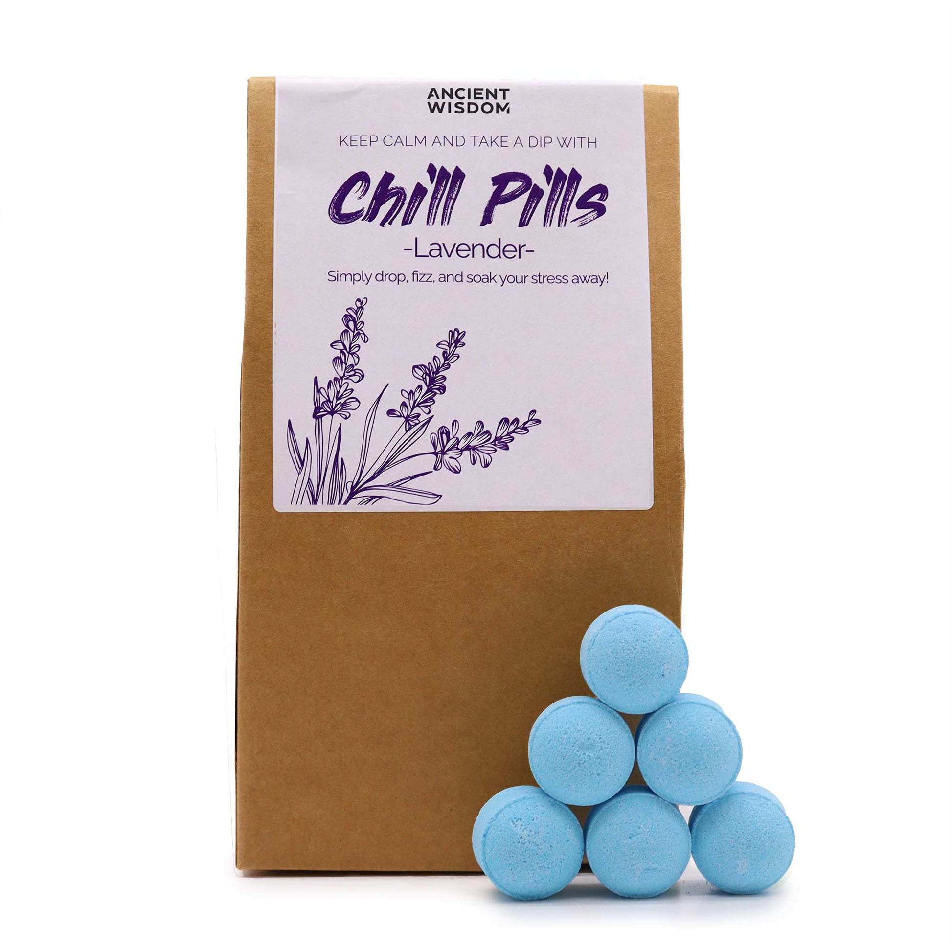 Chill Pills Gift Pack 350g in Lavender - Bath Bomb Gift Set. Bath, luxury bath products