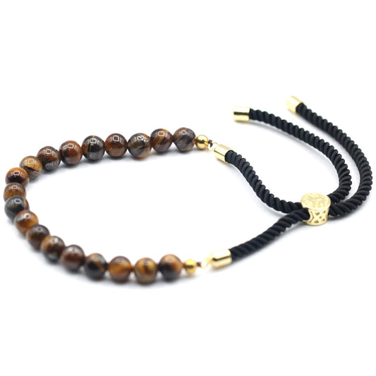 18K Gold Plated Gemstone Black String Bracelet - Tiger Eye# - Zen Gift Hub