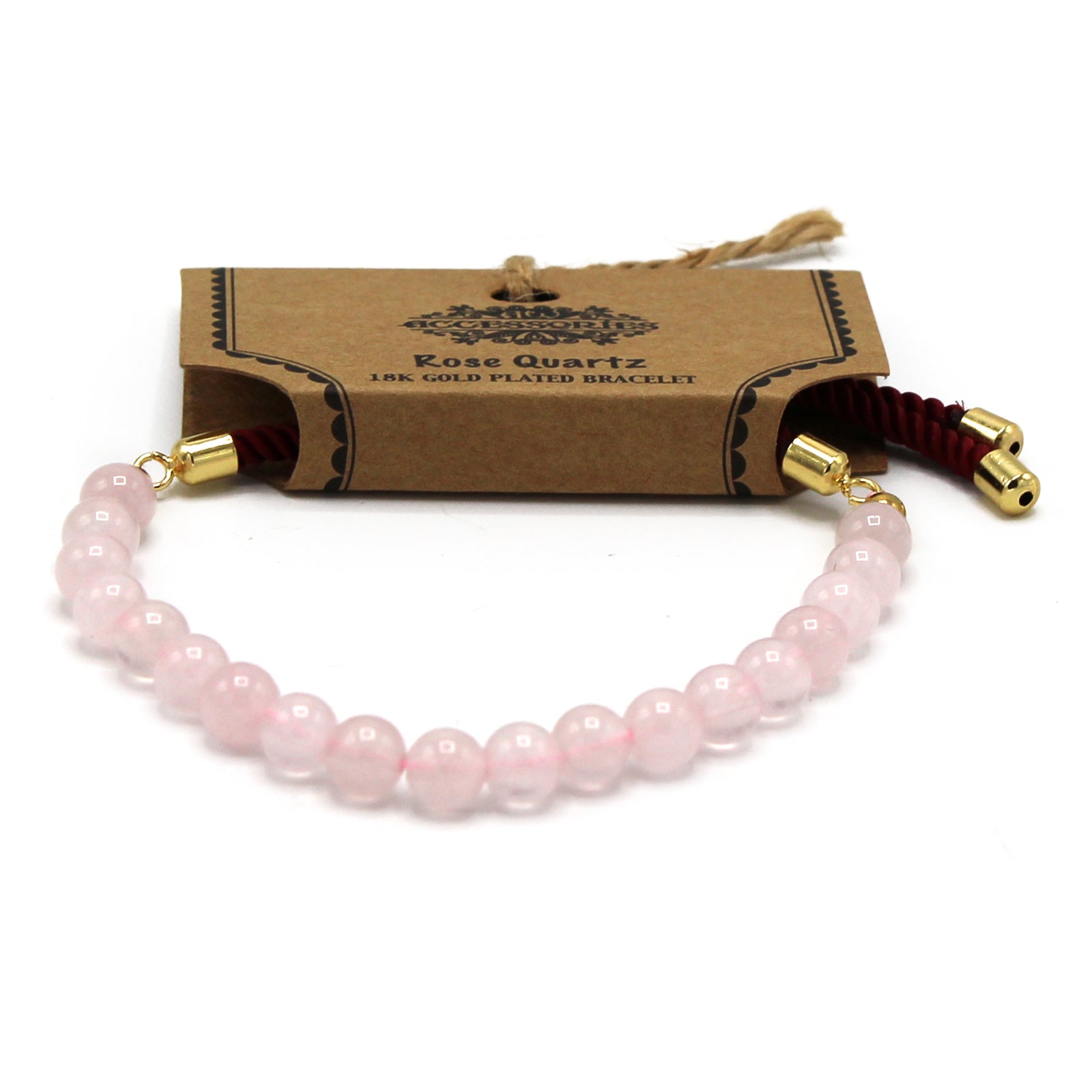 18K Gold Plated Gemstone Bordeaux String Bracelet - Rose Quartz# - Zen Gift Hub