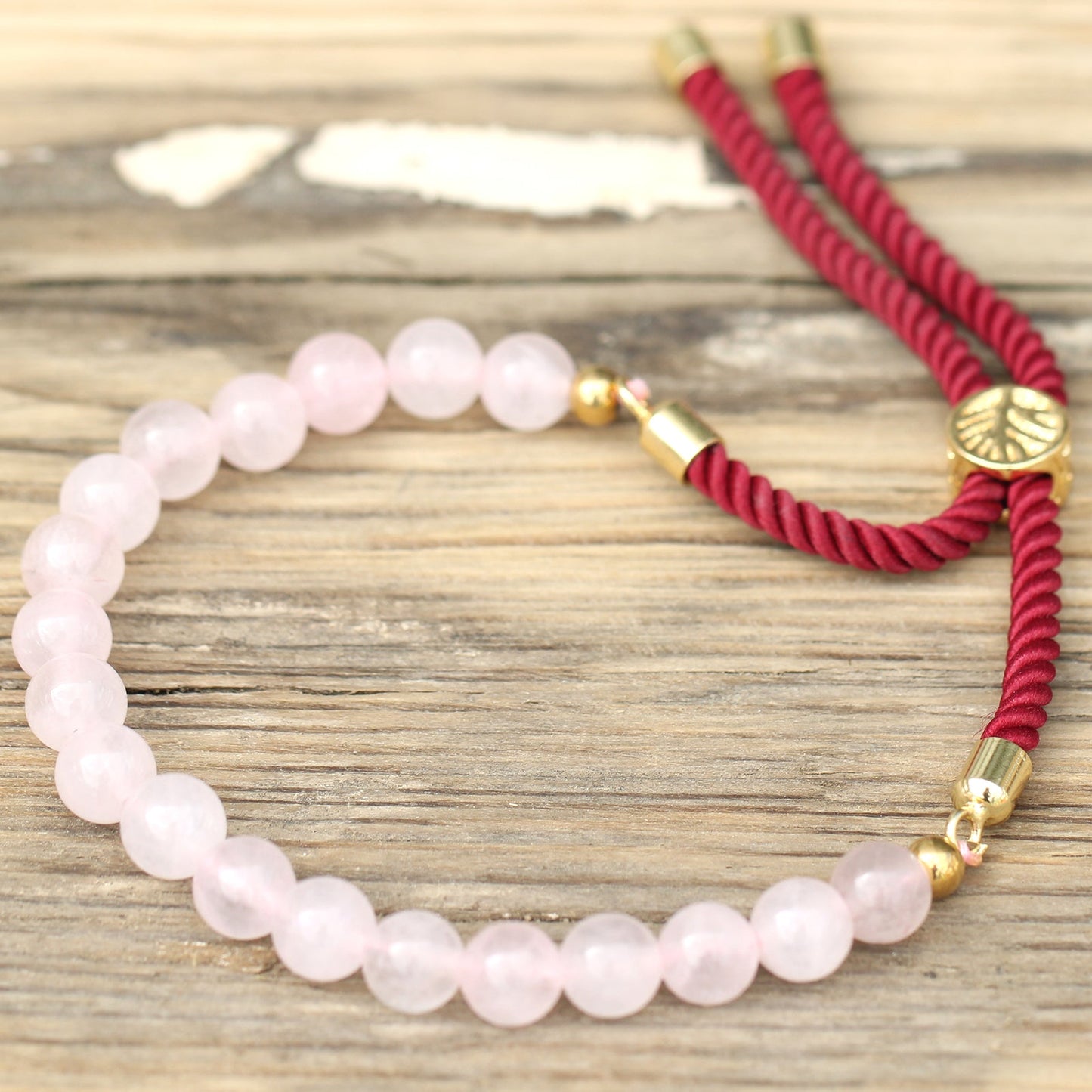 18K Gold Plated Gemstone Bordeaux String Bracelet - Rose Quartz# - Zen Gift Hub