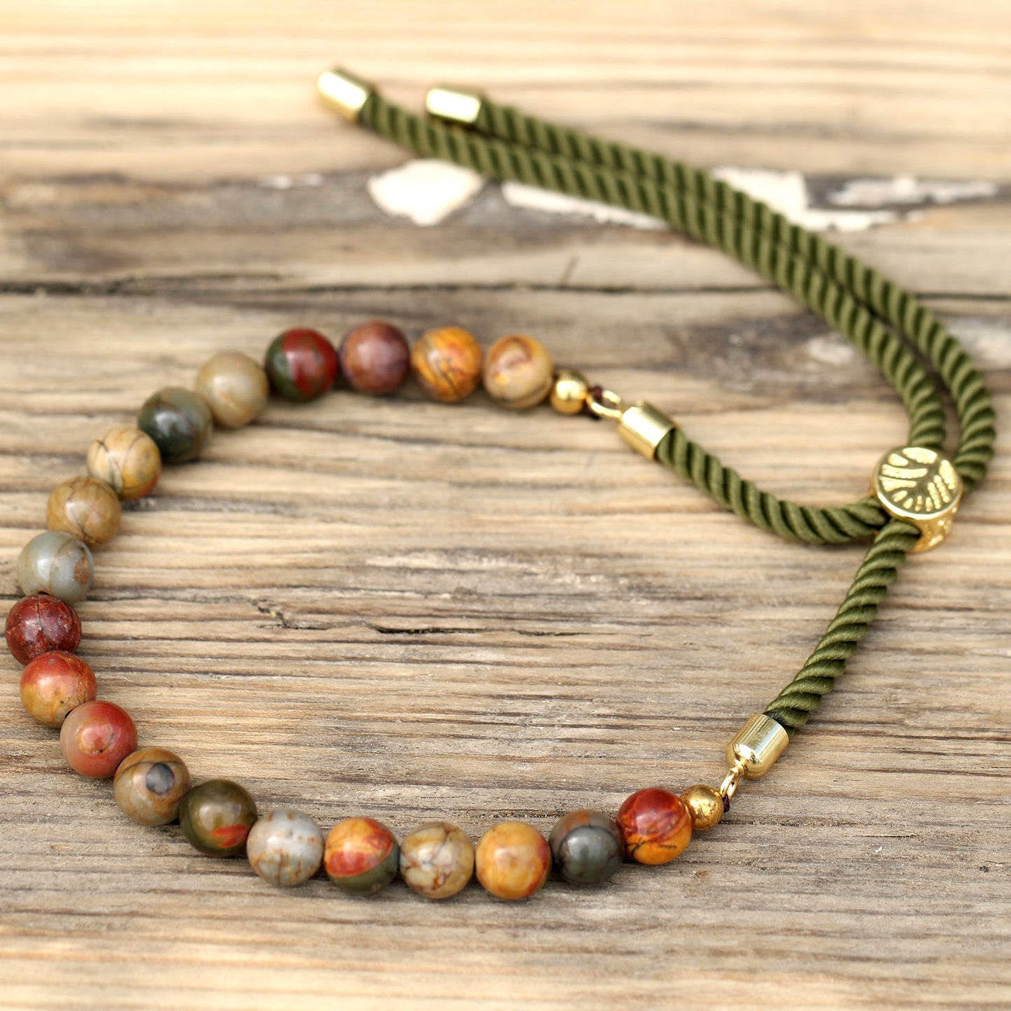 18K Gold Plated Gemstone Moss String Bracelet - Picasso Jasper# - Zen Gift Hub