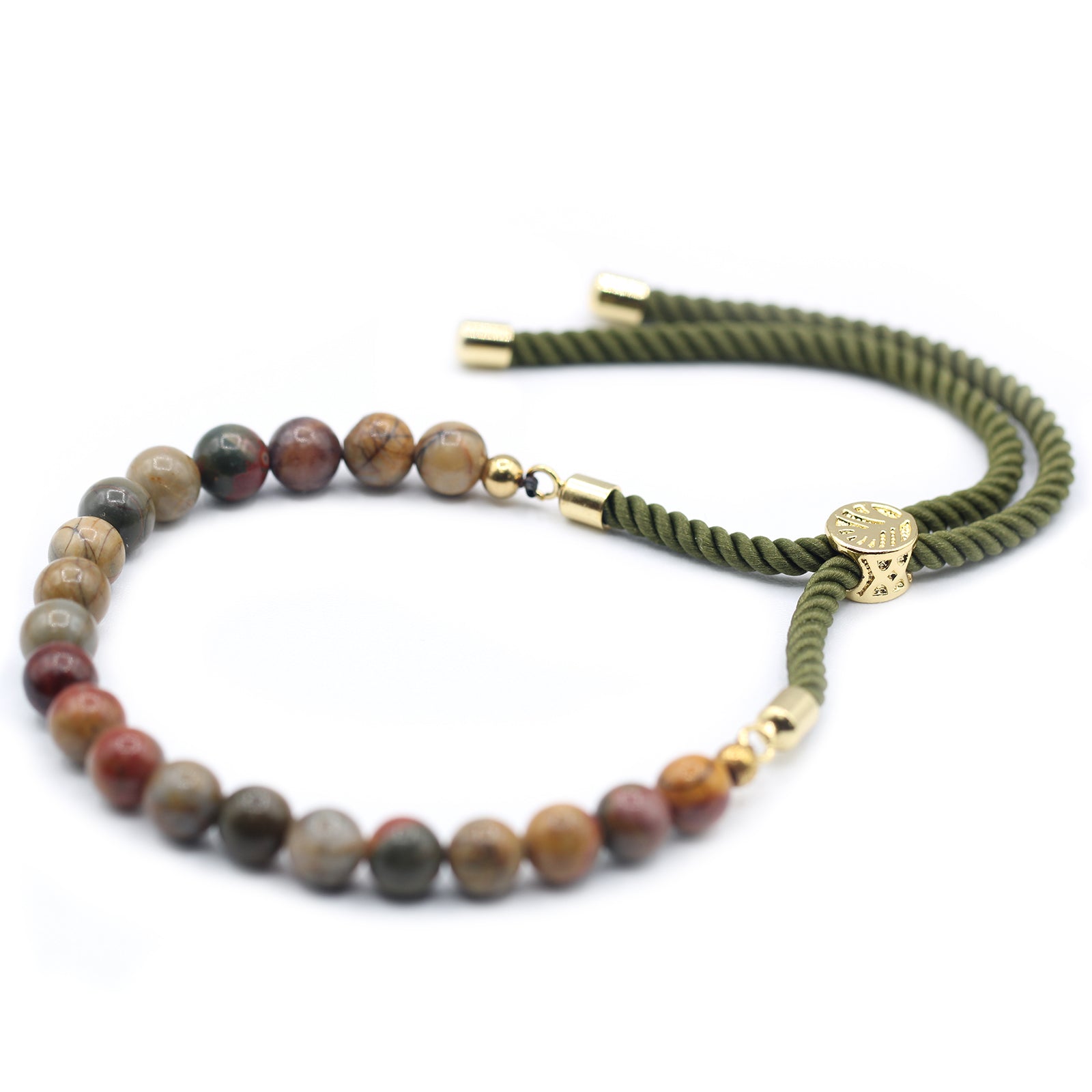 18K Gold Plated Gemstone Moss String Bracelet - Picasso Jasper# - Zen Gift Hub