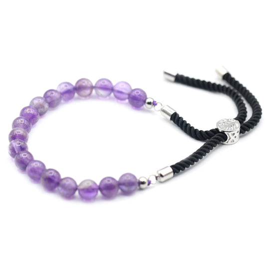 925 Silver Plated Gemstone Black String Bracelet - Amethyst# - Zen Gift Hub