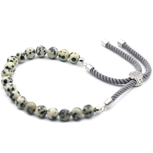 925 Silver Plated Gemstone Charcoal String Bracelet - Dalmation Jasper# - Zen Gift Hub