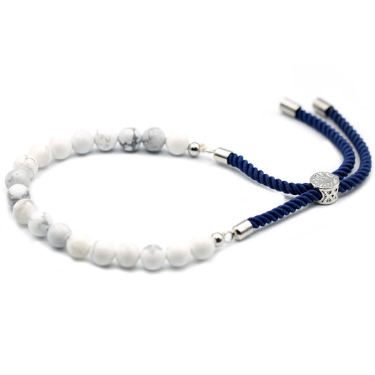 925 Silver Plated Gemstone Navy String Bracelet - White Howlite# - Zen Gift Hub