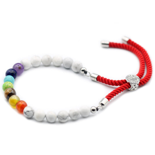 925 Silver Plated Gemstone Royal Red String Bracelet - White Howlite Chakra# - Zen Gift Hub