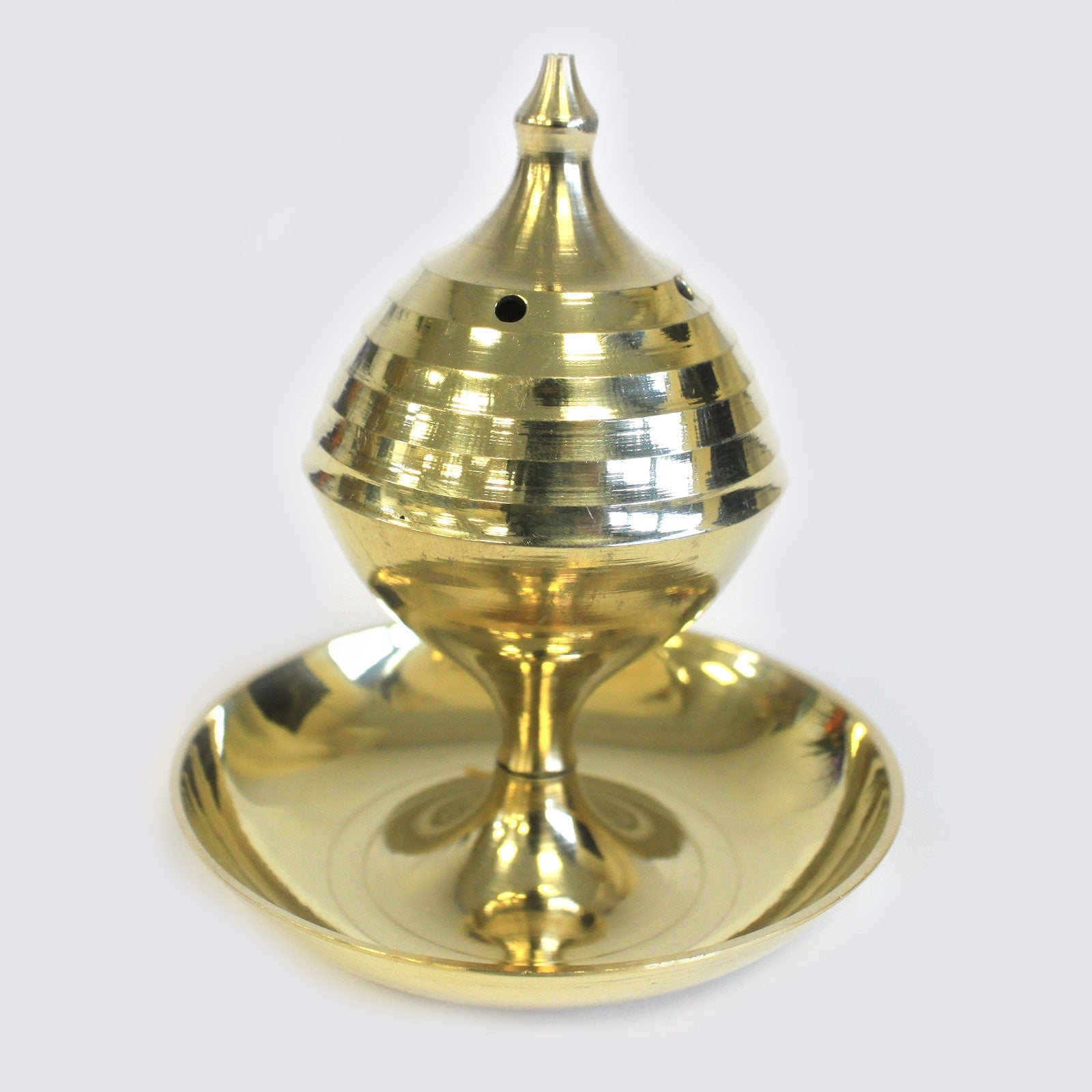 Close up Image: Traditional Brass Incense Holder - Exotic elegance for your space, perfect for burning incense. Great for gifts.