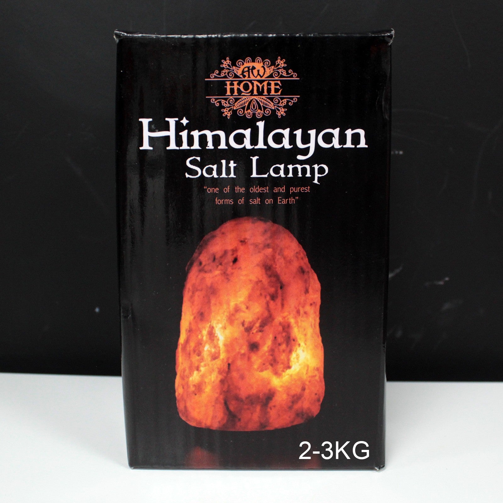 image of salt lamp packaging box, showing 2-3 kg sizing