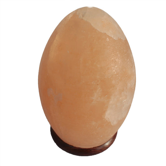 Image of salt lamp egg shaped, wooden base