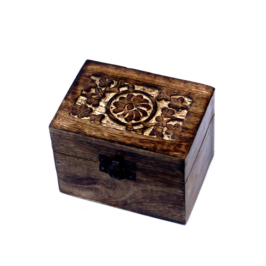 Image of mango wood aromatherapy, essential oils holder box, lovely carvings