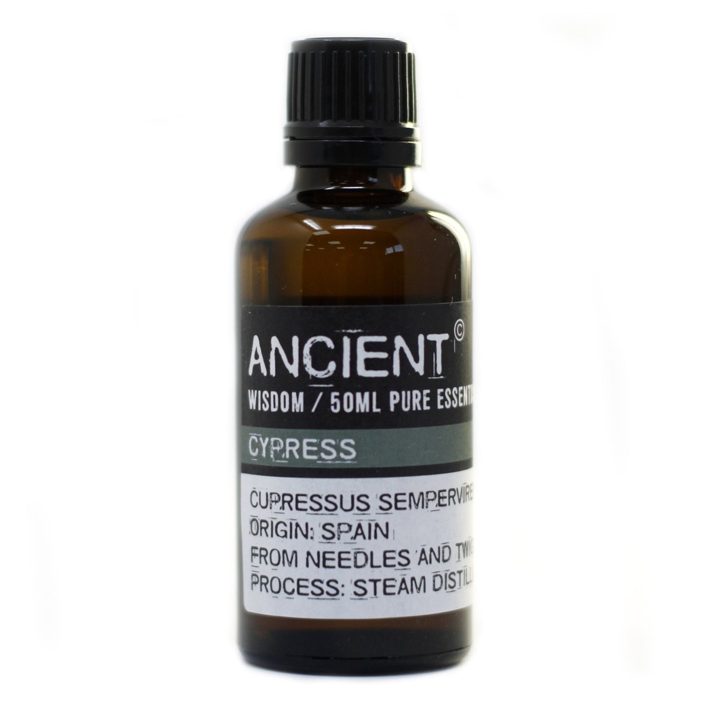 50ml Cypress Essential Oil bottle, symbolizing relaxation and aromatherapy.