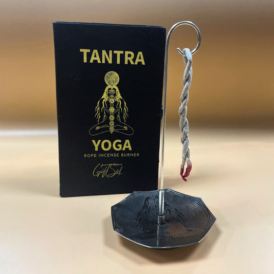 Tantra yoga rope incense burner, silver plated hanger with incense rope attached