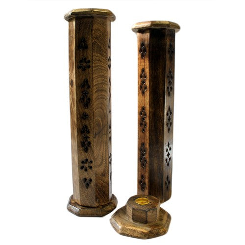 Image showing two smoke tower-hex design boxes of incense sticks, cones holders, burners one showing base for holding cones, sticks